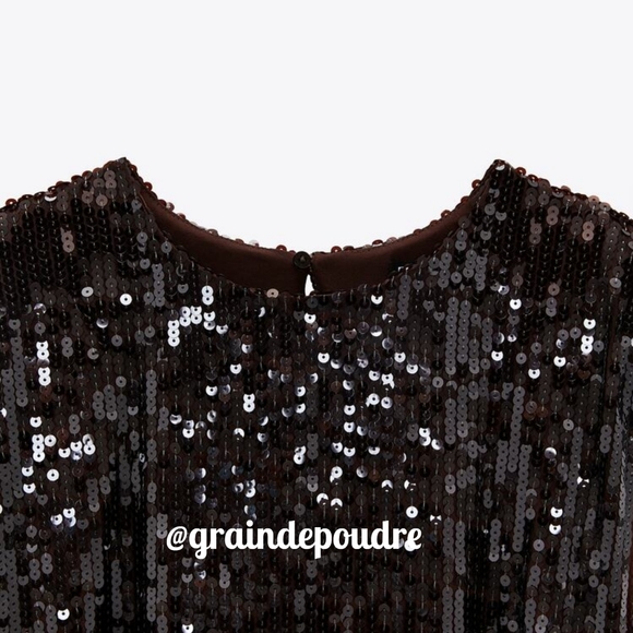 Zara Brown Straight Cut Sequin Shift Midi Dress XS
